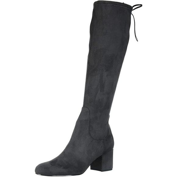 Sam Edelman Vinney Knee High Boots Suede Leather Round Toe Block Heel Black 10M - Picture 1 of 9